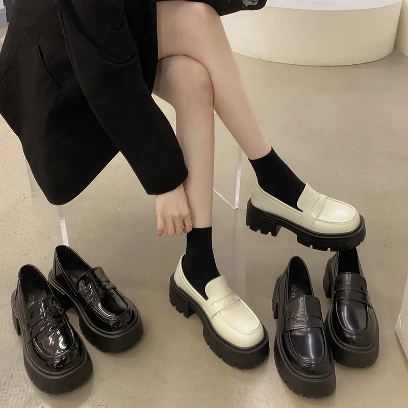 贾不假--日系乐福鞋女款2025春季新款时尚百搭小个子粗跟小皮鞋潮