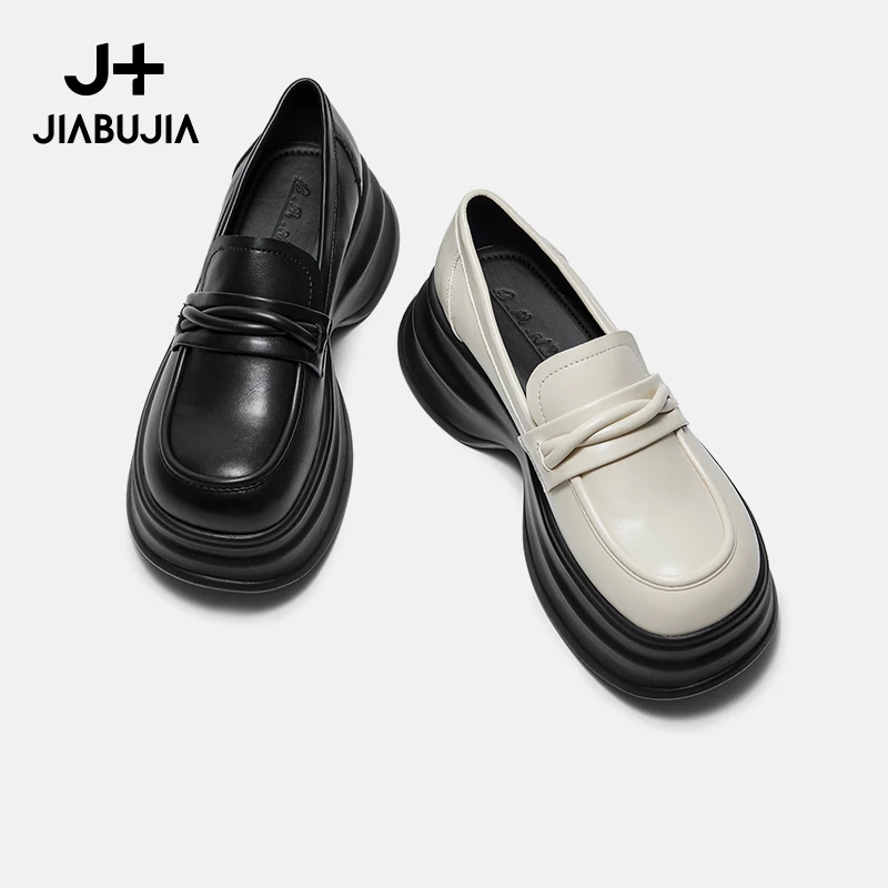 JIABUJIA/贾不假-2023夏季新款时尚百搭复古厚底英伦风圆头乐福鞋