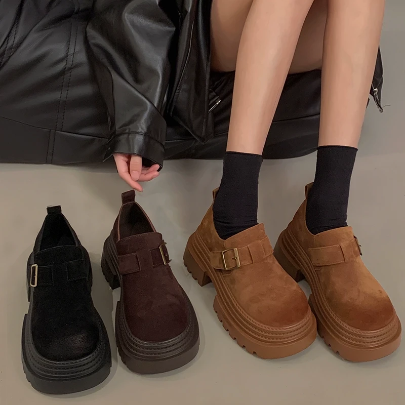 贾不假网红单鞋女2025秋冬新款潮流复古小个子厚底通勤百搭勃肯鞋