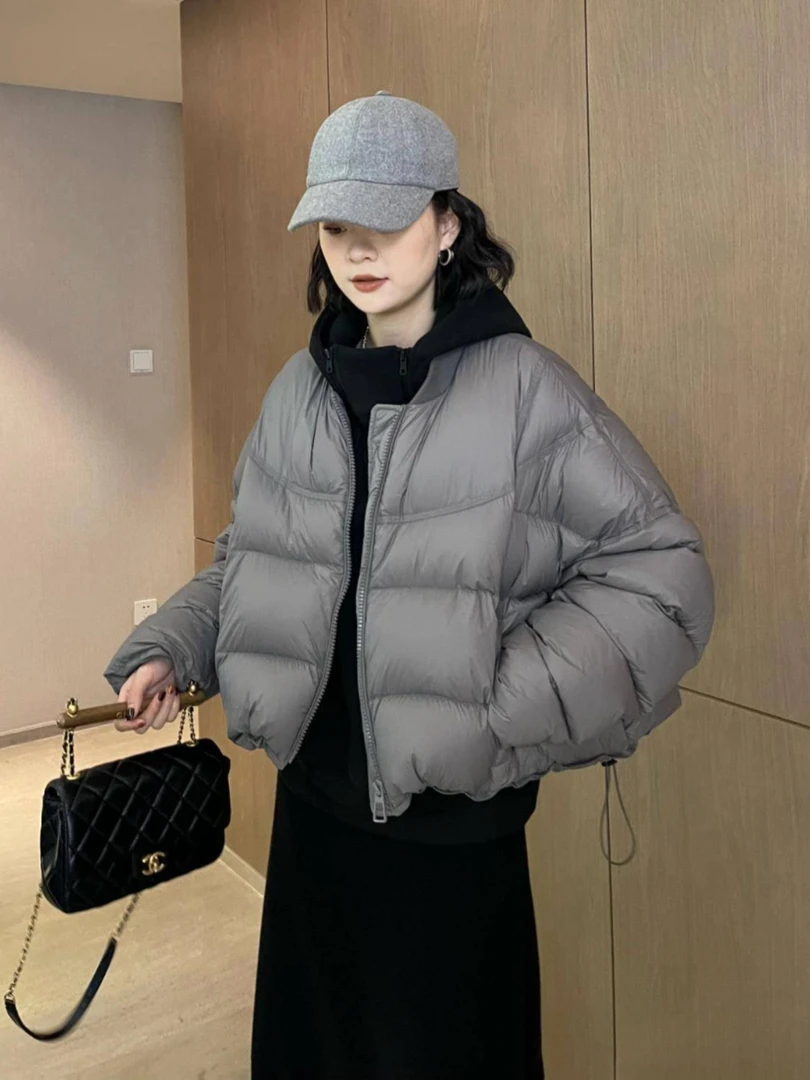 欧货棒球羽绒服女小个子短款2023新款冬季宽松百搭加厚白鸭绒外套