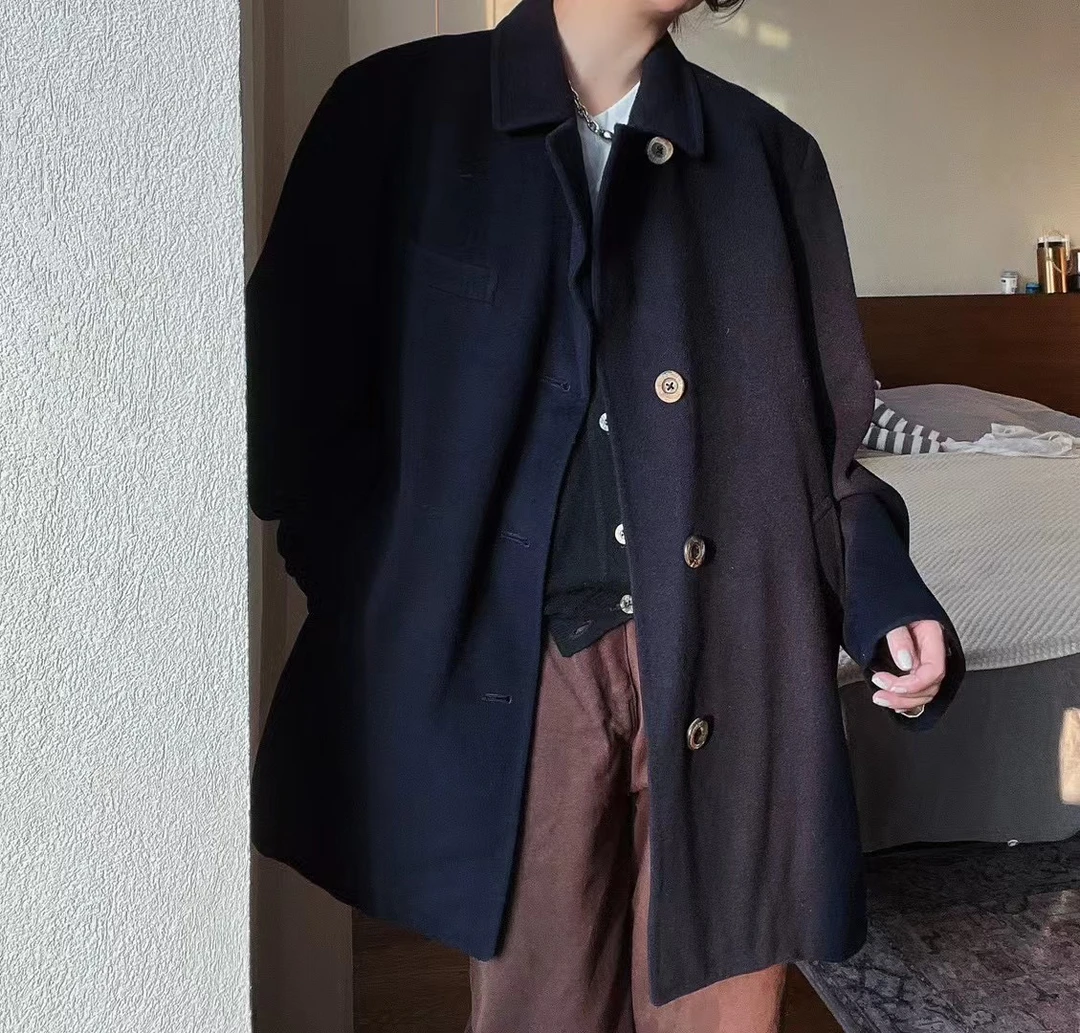 95新 BURBERRY/博柏利 博柏利/藏蓝色中款大衣