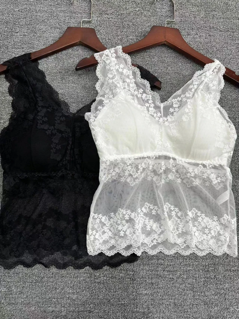 2024法式蕾丝宽肩美背网纱背心无刚圈内衣防走光内搭