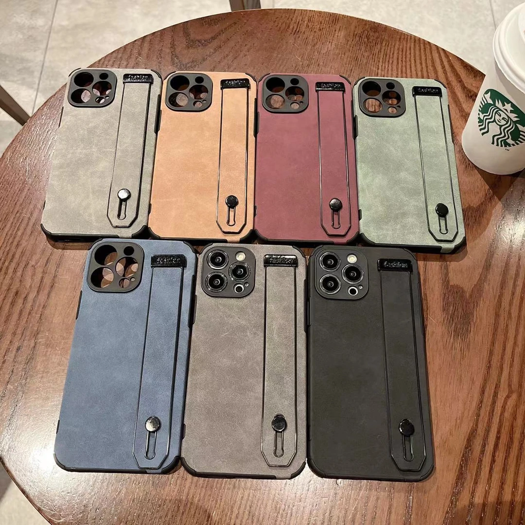 音之利翻毛皮腕带支架适用iphone13/12/11防摔14promax苹果手机壳