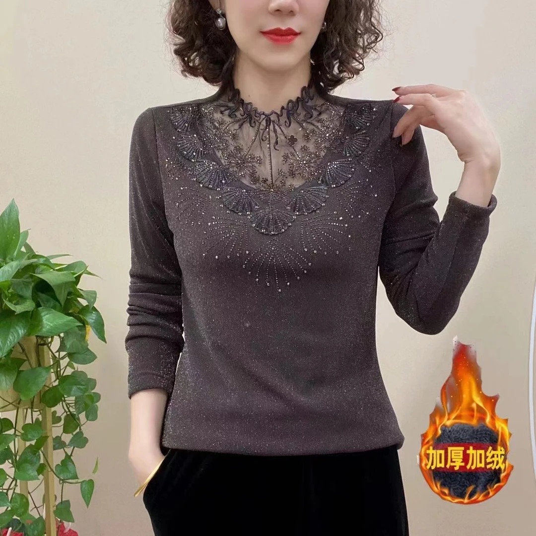 2024加绒新款时尚气质洋气百搭修身小衫冬季百搭加厚保暖