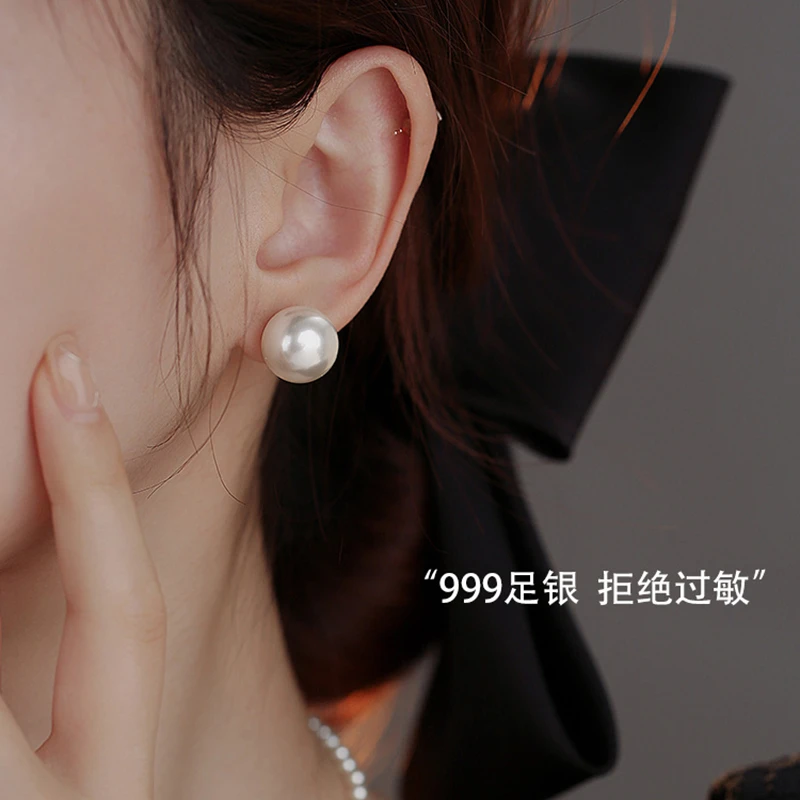 足银仿珍珠耳饰 999纯银珍珠耳钉耳环网红气质时尚高级感珠宝首饰