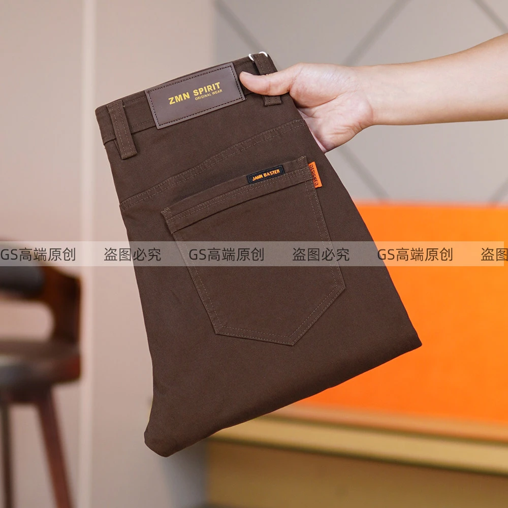 高端商务休闲裤男士正品秋季新款咖啡色直筒纯棉弹力时尚百搭长裤
