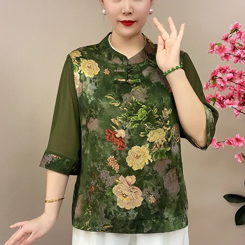 328清凉夏季大花女士精品中老年服装妈妈装女装上衣中国风