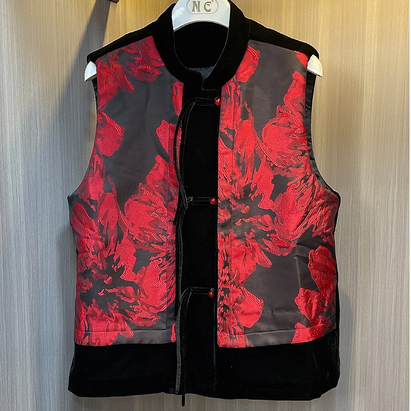 816新款春季气质开衫盘扣中老年马甲民族风新中式精品妈妈装