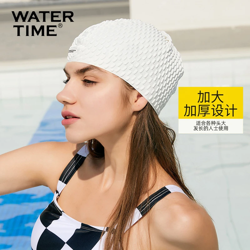 WaterTime泡泡泳帽女长发专用防水硅胶游泳帽成人大号护耳不勒头