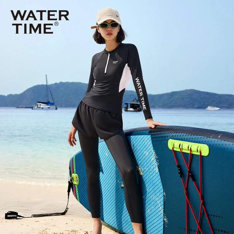 WaterTime游泳衣女款分体长袖长裤防晒保守显瘦潜水服速干冲浪服