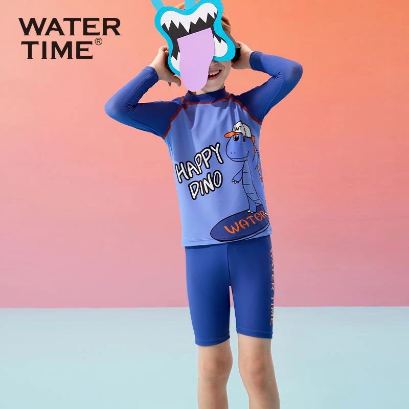 WaterTime儿童泳衣男孩分体卡通恐龙印花泳装保暖泡温泉泳衣装备