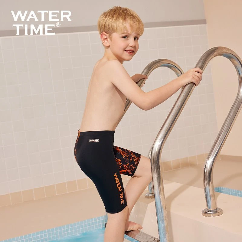 WaterTime儿童泳裤男童中大童专业训练比赛竞速五分速干抗氯泳装