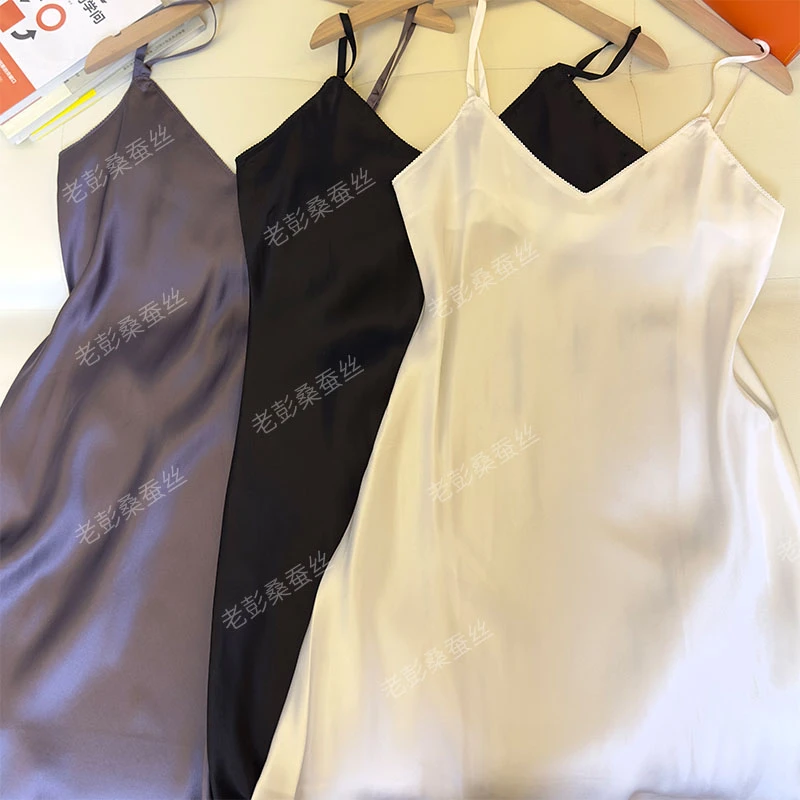 【日月禾】性感薄款夏季女士桑蚕丝真丝吊带睡裙v领居家服SQ0005