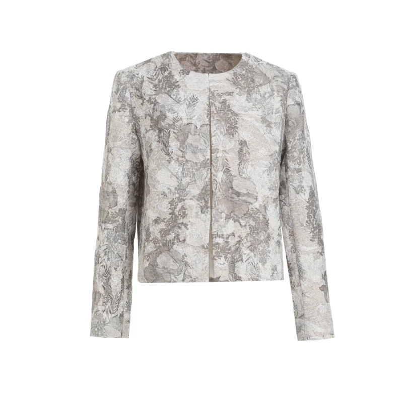 春季新款圆领短外套气质长袖时尚印花设计师