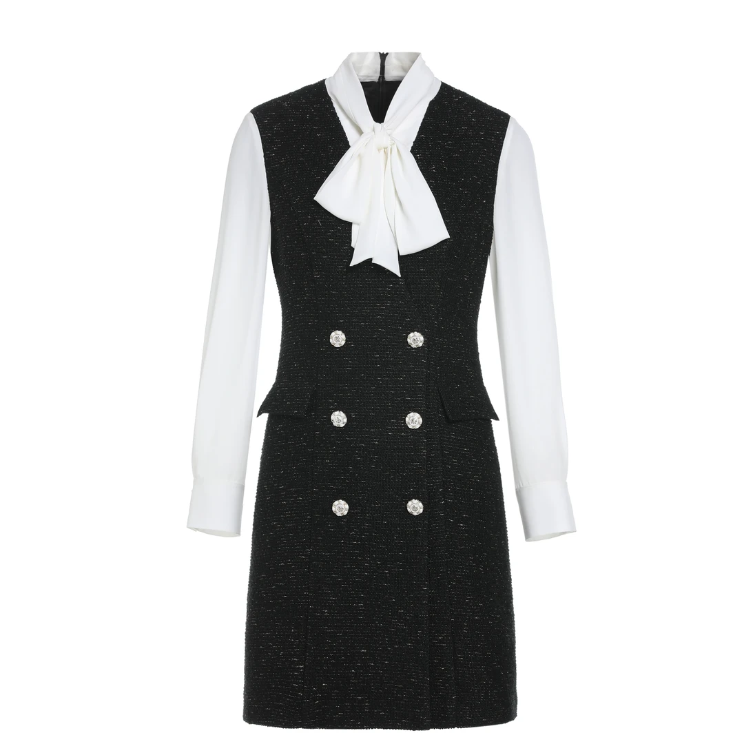 秋冬新款轻奢气质法式优雅长袖修身女装连衣裙