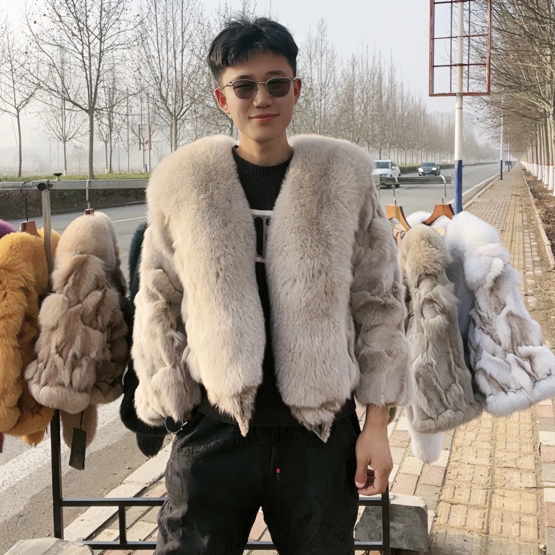 2025新款海宁秋冬女士狐狸毛大毛领大门襟高端保暖外套