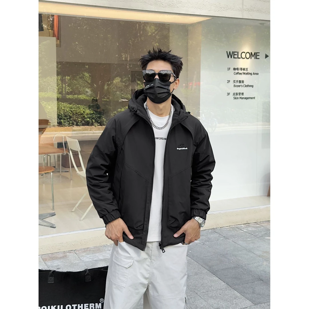 黑【一衣两穿！立体剪裁！解构设计棉服！秋冬潮流情侣款6602】