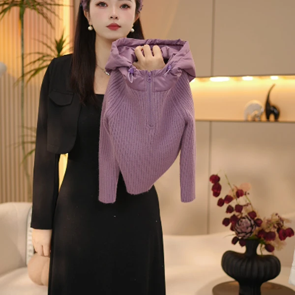 现货【一甜】女童紫色毛衣针织开衫秋季中大童长袖上衣外套时髦