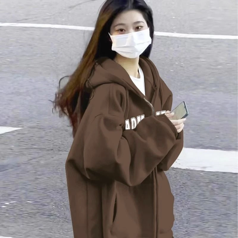 卫衣女款2023新款爆款秋冬款连帽拉链开衫小个子外套加绒加厚百搭