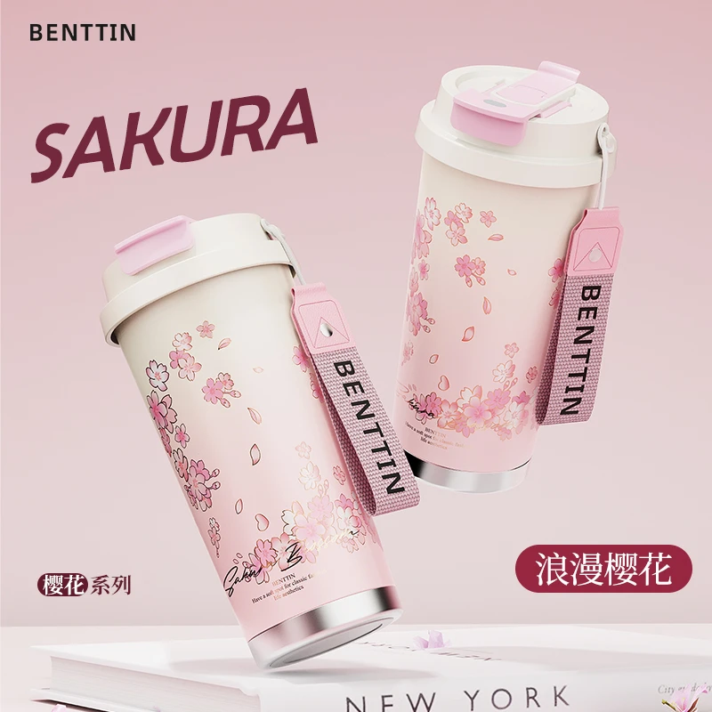 BENTTIN网红大容量家用保温杯吸管陶瓷内胆女士创意简约礼袋水杯