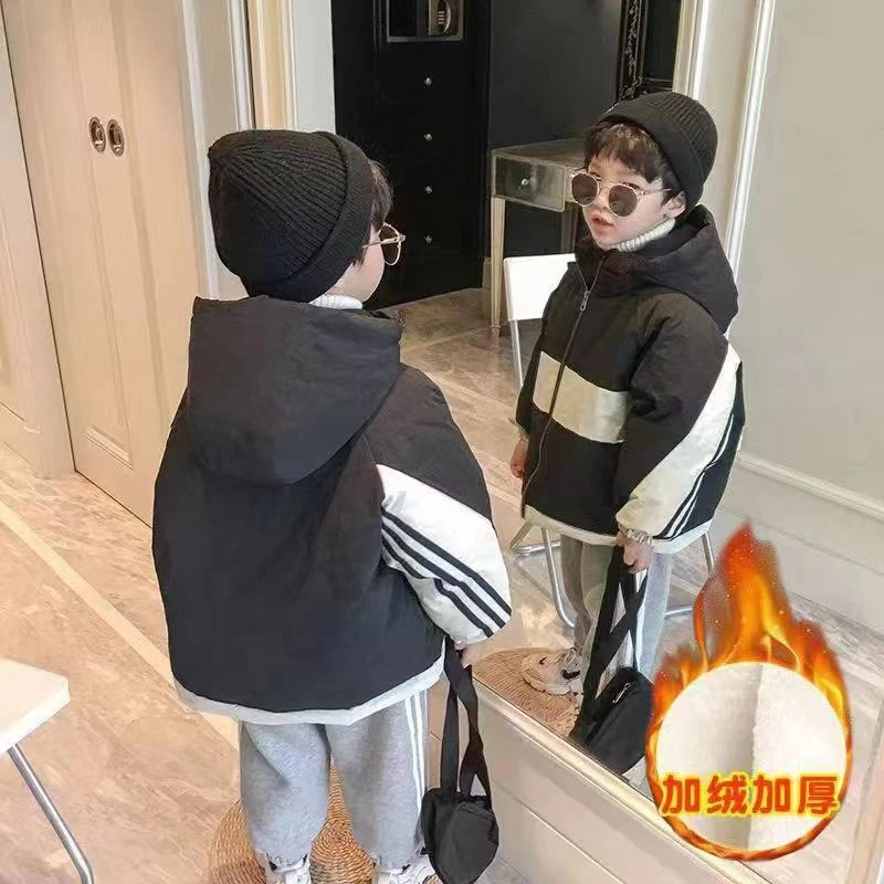 男童棉衣2023新款洋气冬季加绒加厚宝宝冬装儿童棉服韩版派客服潮