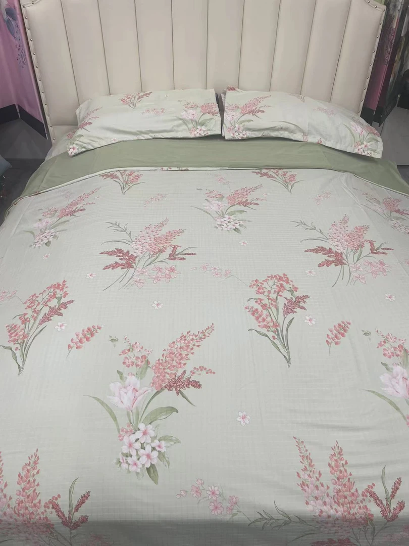 水仙花-绿1.8床适用四件套（床单被罩一对枕套）微瑕疵介意勿拍