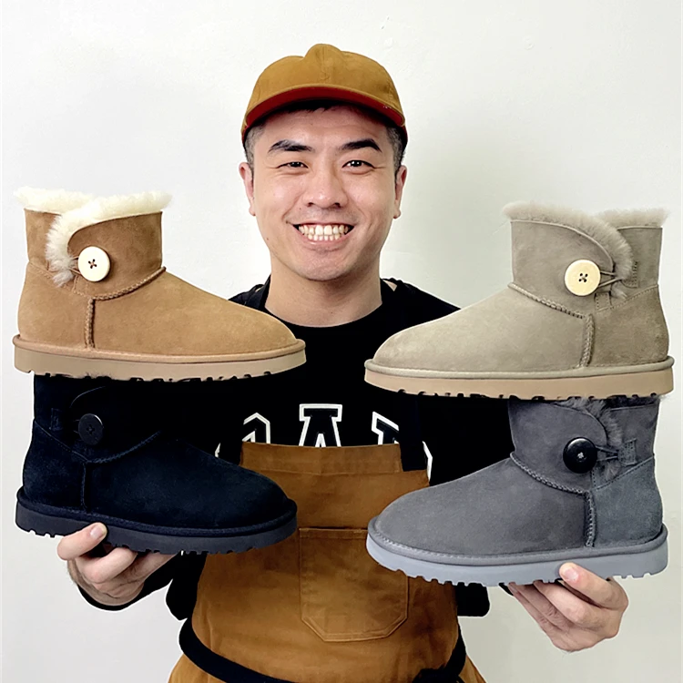 【经典款一粒扣短筒】羊皮毛一体雪地靴女冬季保暖搭子短靴加厚棉鞋