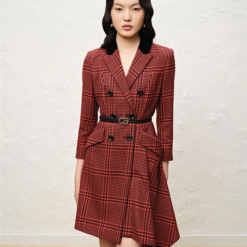 OBBLIGATO奥丽嘉朵2023金标红色时尚格纹连衣裙1C33305010