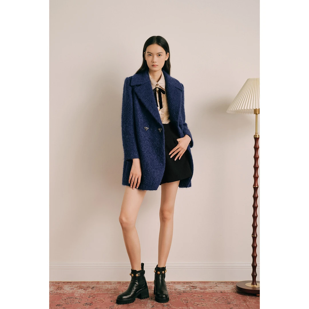 OBBLIGATO奥丽嘉朵23马海毛加绵羊毛百搭短款大衣1C33580040