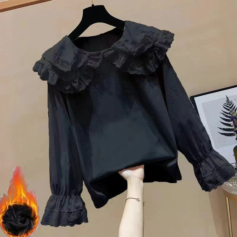 学院设计感可爱娃娃领春秋内搭衬衣打底别致甜美白衬衫女上衣