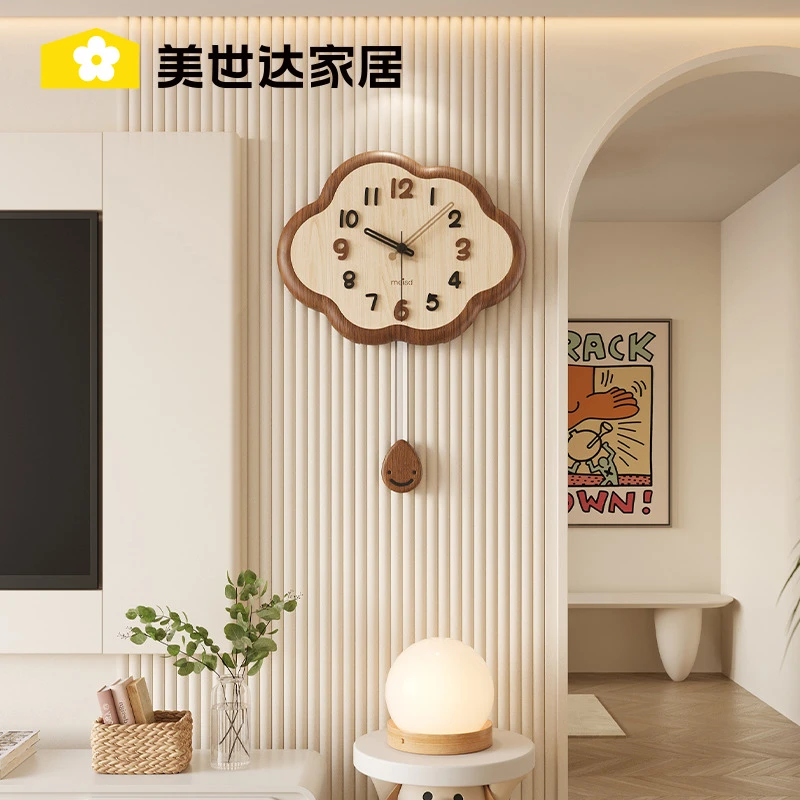 美世达挂钟客厅钟表2025网红现代简约云朵创意时钟家用餐厅挂表