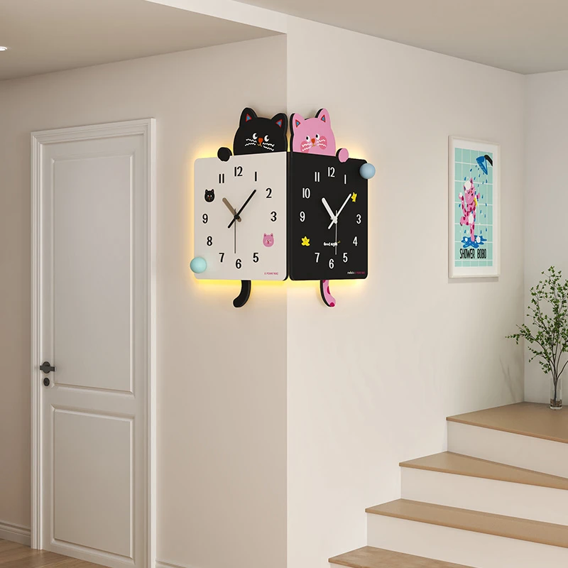 美世达钟表新款现代简约时钟挂墙家用2025最新款双面拐角挂钟