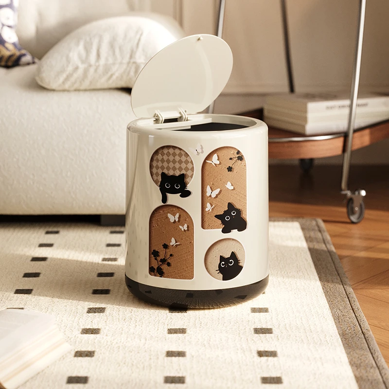 美世达垃圾桶中古风家用高颜值现代客厅卧室轻奢高档带盖双层纸篓