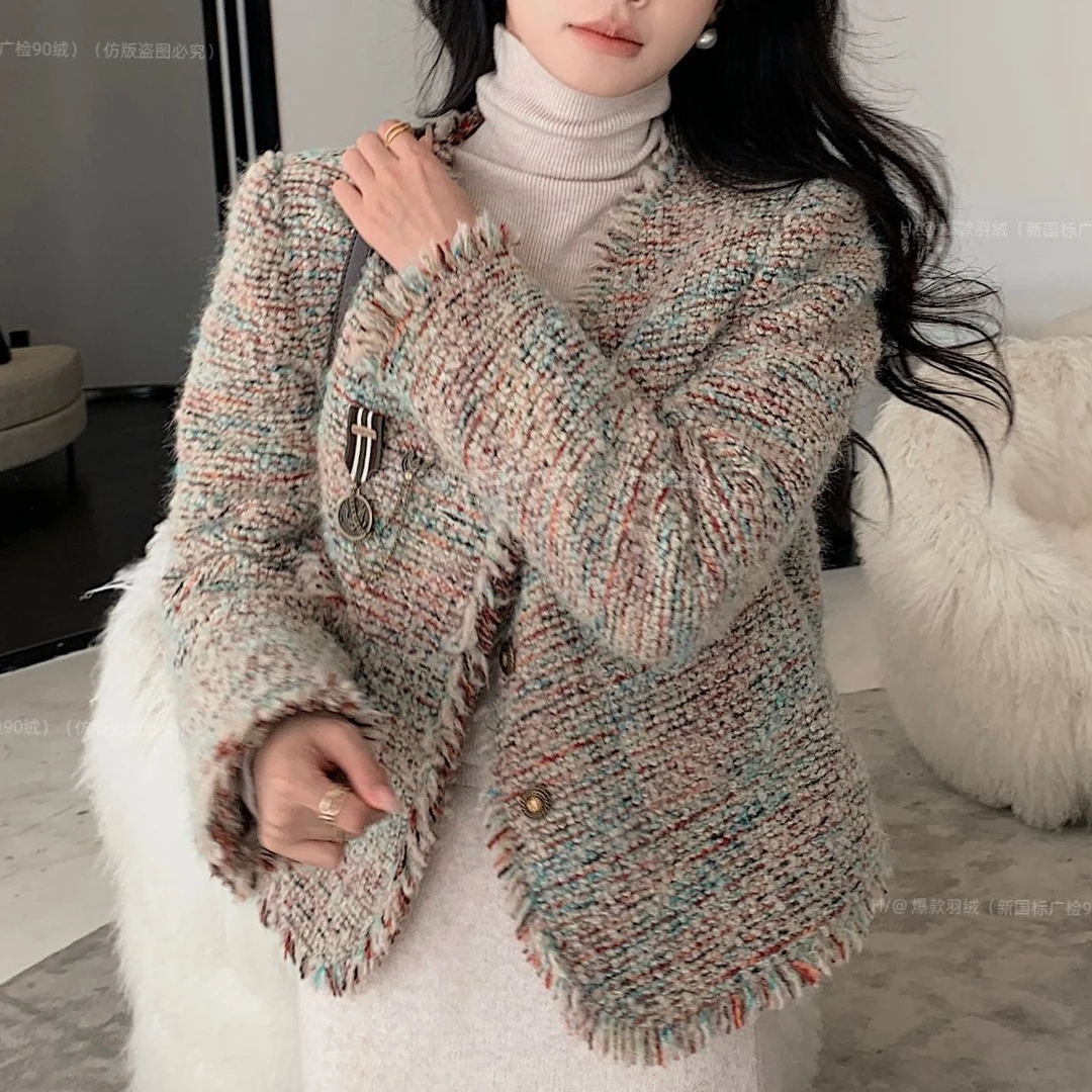 冬季时尚明星赵露思同款羊毛小香风90白鸭绒羽绒服688109