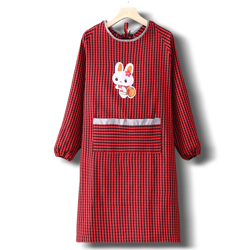 长袖围裙罩衣时尚可爱老粗布韩版工作服成人家用做饭加厚防油防污