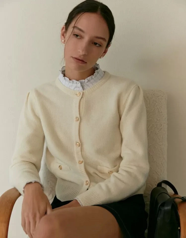 韩单depound针织复古小香风圆领金纽扣开衫毛衣静媛款 ZZ-248042