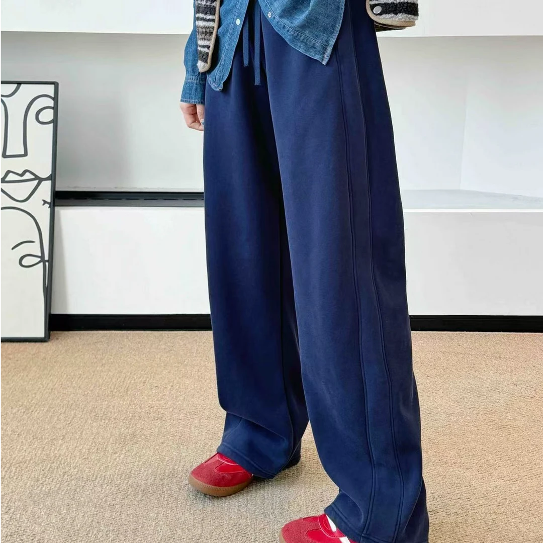 秋冬高暖显瘦遮胯立体剪裁抽绳松紧腰水洗弯刀裤 O-241163