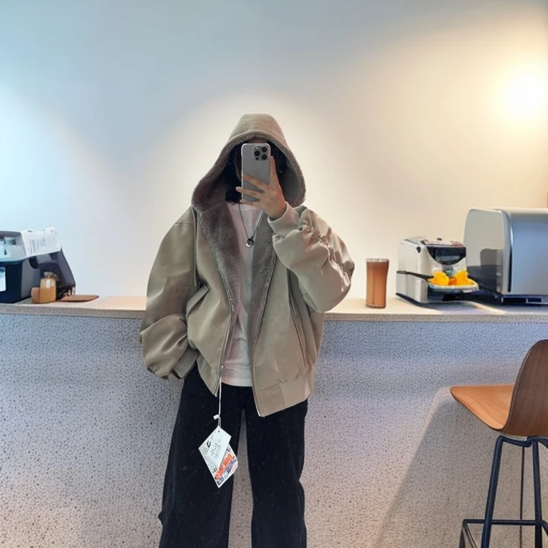 美式复古 双色哑光雾面座山雕仿菟毛皮衣 高级感连帽皮衣夹克宽松