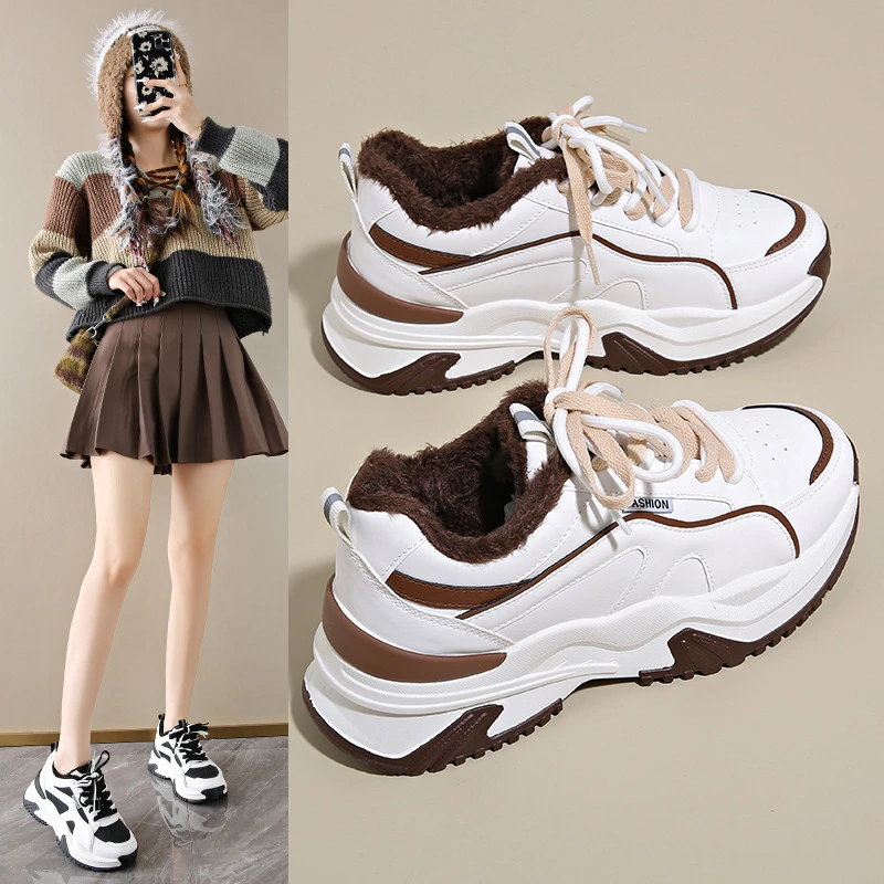 冬季加绒老爹鞋女2024新款ins韩版百搭加厚保暖棉鞋增高运动潮鞋