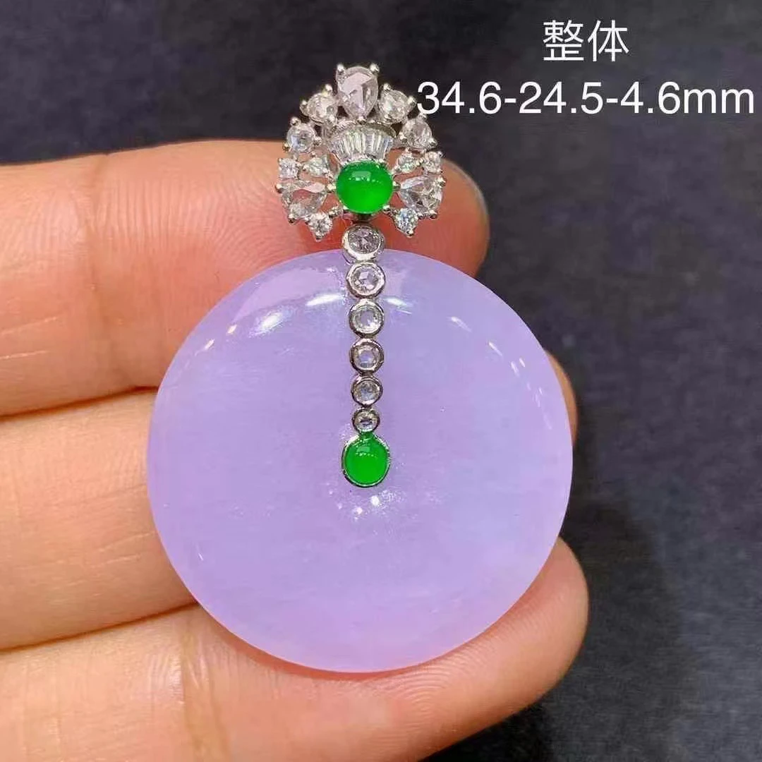 冰紫罗兰平安扣吊坠 天然翡翠A货 WS/XQ11.9冰透挂坠时尚气质紫色