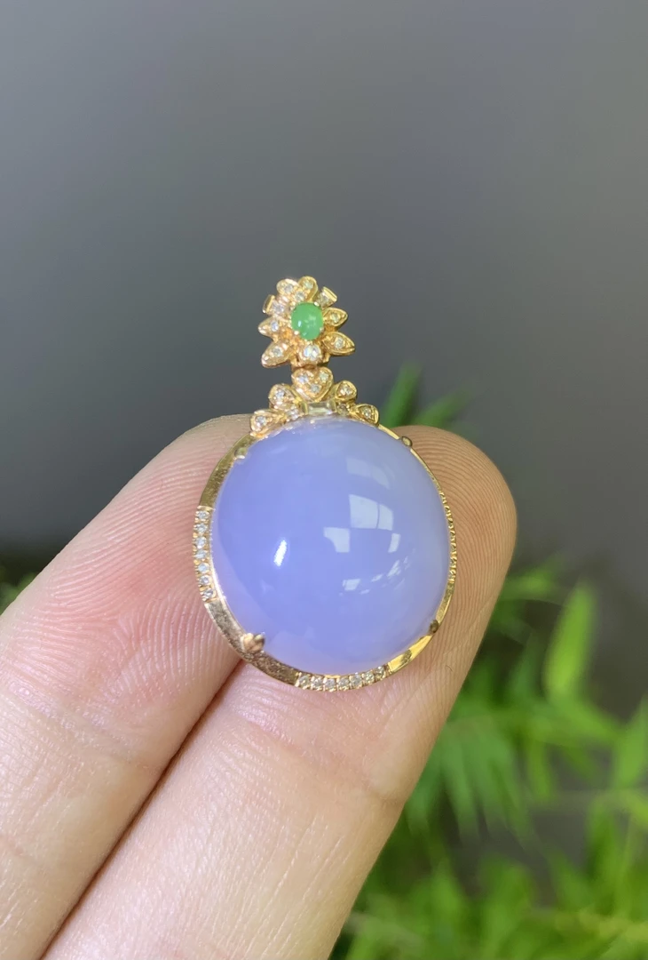 鼓紫蛋面吊坠 天然翡翠A货