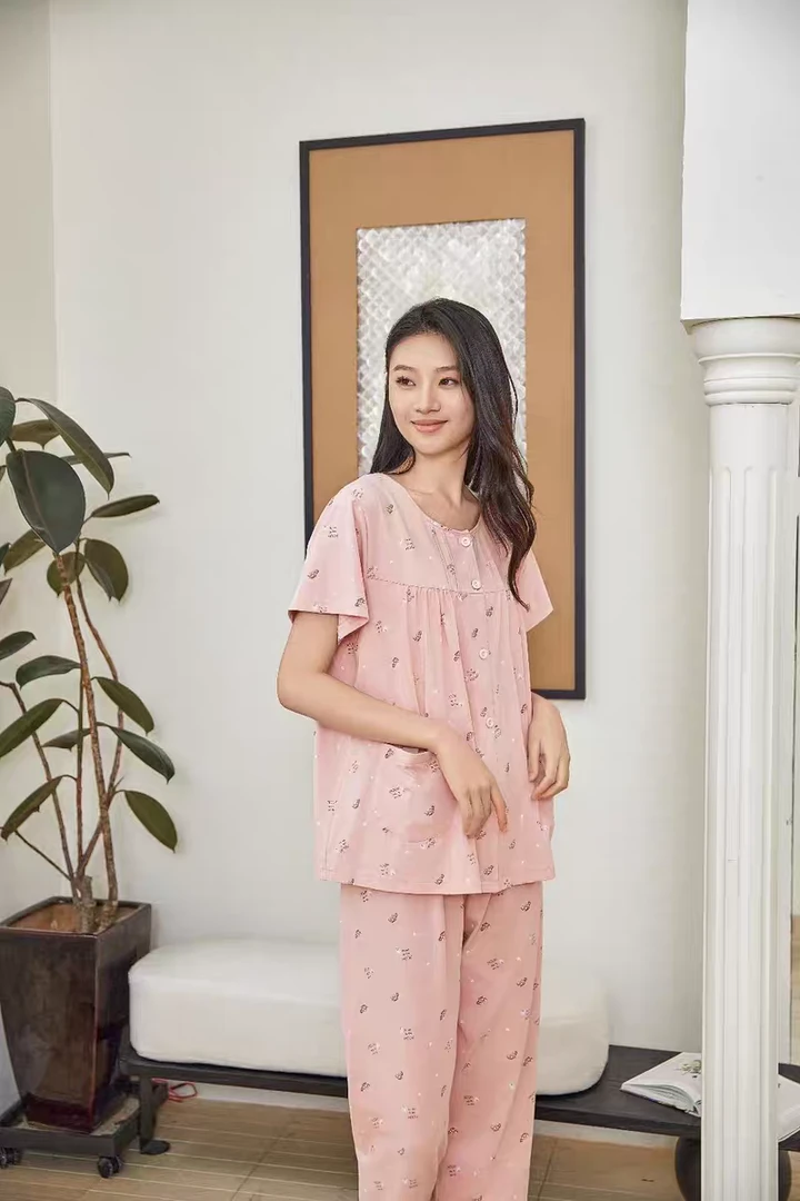 MEIBIAO安妮芬24春夏新款睡衣女短袖长裤字母卡通休闲家居服套装