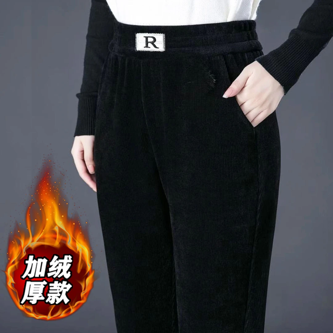 秋冬新加厚雪尼尔妈妈裤高腰弹力休闲裤宽松显瘦直筒裤女加绒女士
