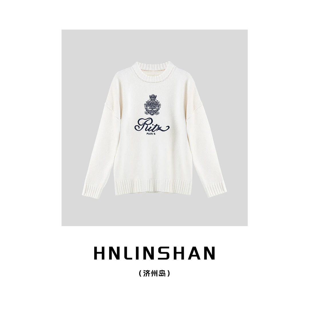 HNLINSHAN【济州岛】圆领字母刺绣全羊毛针织上衣LS30419207