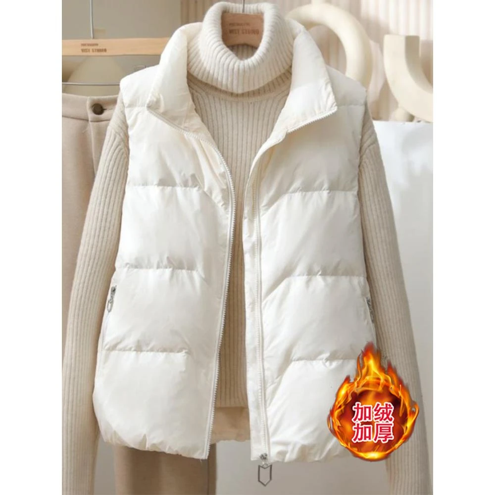 雪中飞2023新款春秋羽绒马甲女短款宽松韩版立领大口袋时尚坎肩背