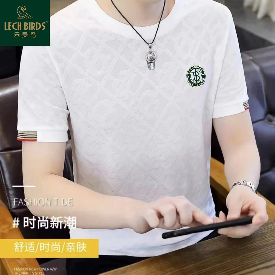 乐贵鸟男士短袖T恤冰丝高端欧货男装夏季薄款冰感透气百搭72277