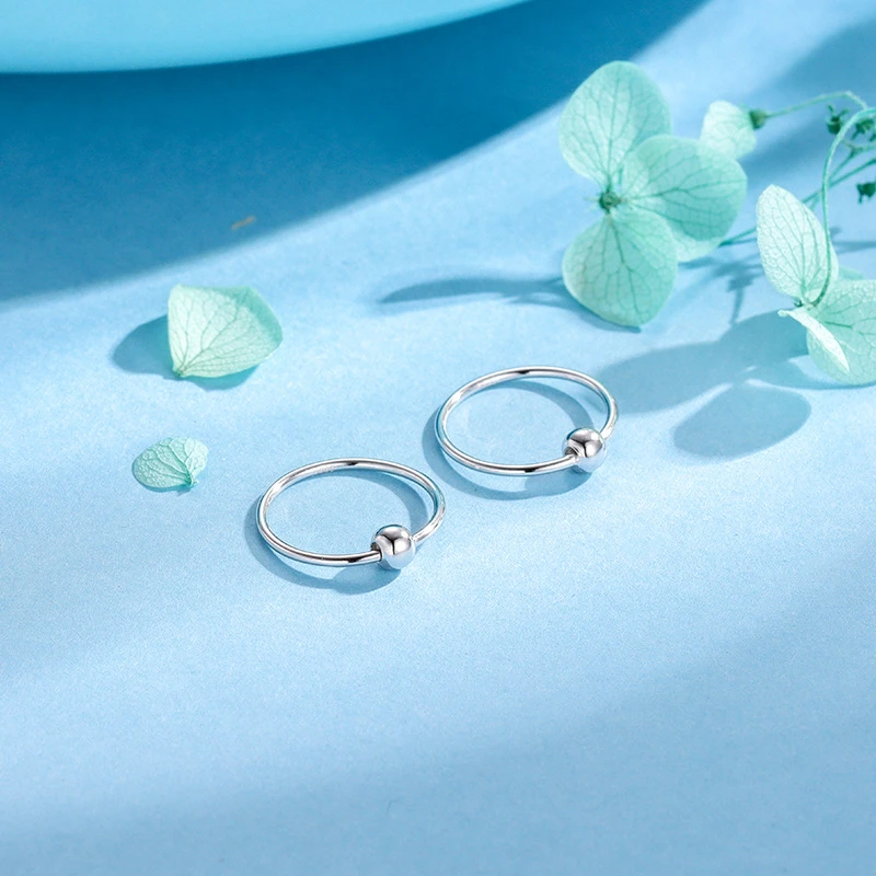 足银耳饰 小耳圈圆珠素圈纯银耳环女秋冬上新气质光面百搭养耳洞