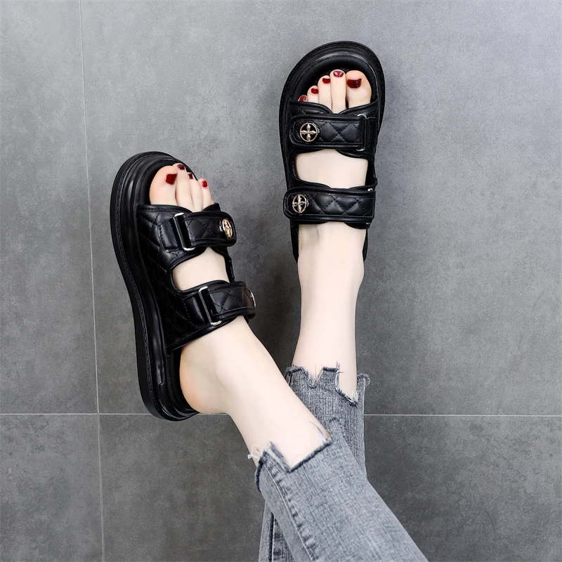 小香风凉鞋女百搭平底懒人拖鞋2024新款春秋厚底沙滩凉拖女小码32