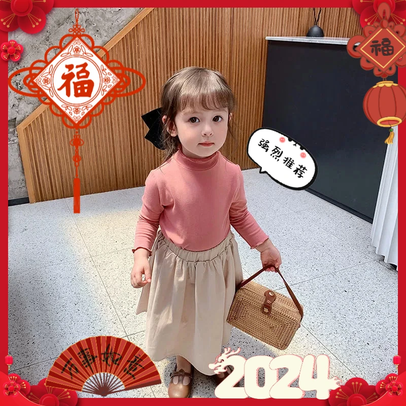 女童半高领圆领衫女宝秋冬季纯色毛衣儿童百搭保暖长袖洋小童卫衣