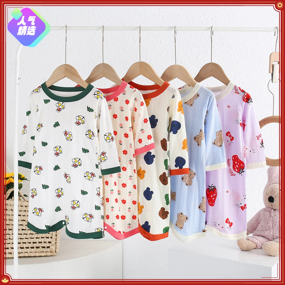 婴幼儿小童睡袍夏季薄款家居服春夏薄款连体睡袍分腿防踢被睡裙